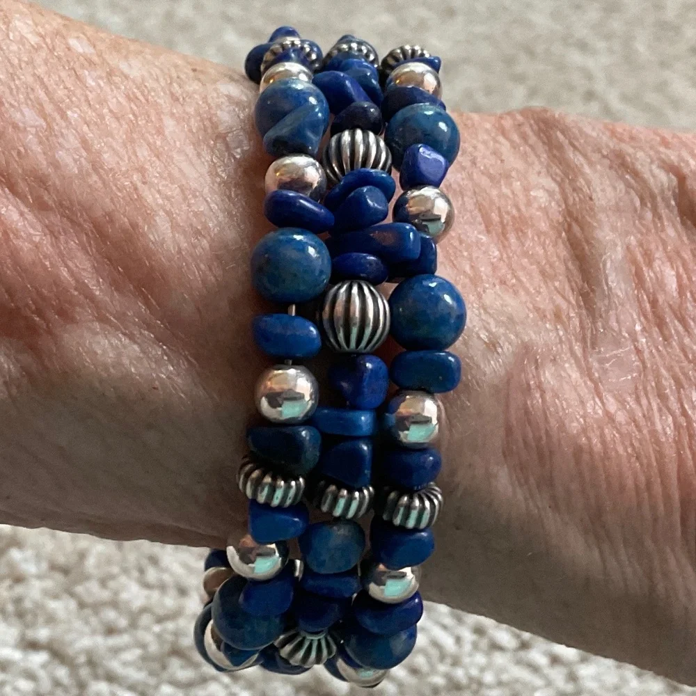 Carolyn Polllack Lapis Lazuli and Sterling Silver Wrap Bracelet